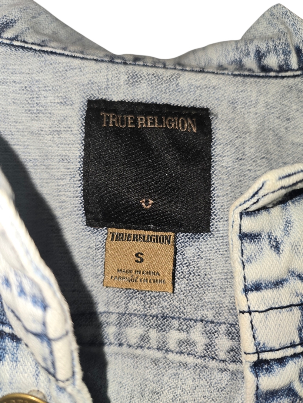 True Religion Kids Denim Jimmy Trucker Jacket Acid Wash Rope Stitch Blue Size Sm - Picture 9 of 12